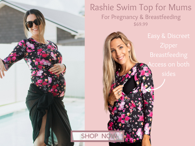 Maternity Rashie Swim Top with Zipper Breastfeeding Access